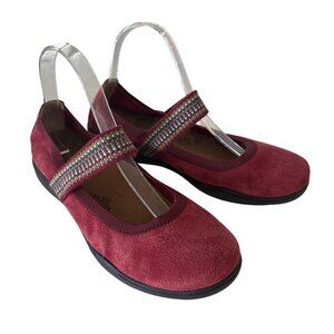 Taos Mary Janes Size 8 Shoes Burgundy Suede Slip On Comfort Stretch Strap NWOB